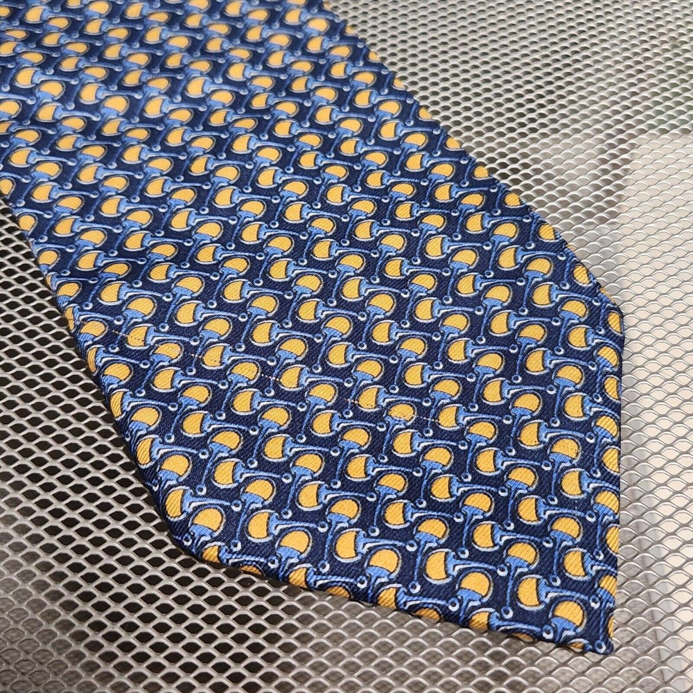VTG Brooks Brothers Makers Mens Necktie All Silk USA Italy Blue Yellow
